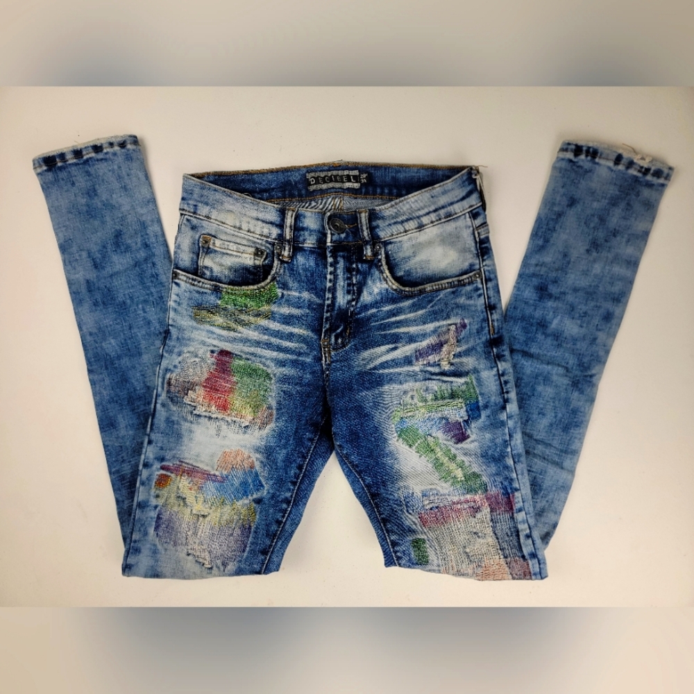 Womens Multicolored distressed Decibel skinny Jeans sz 28x31 stretch